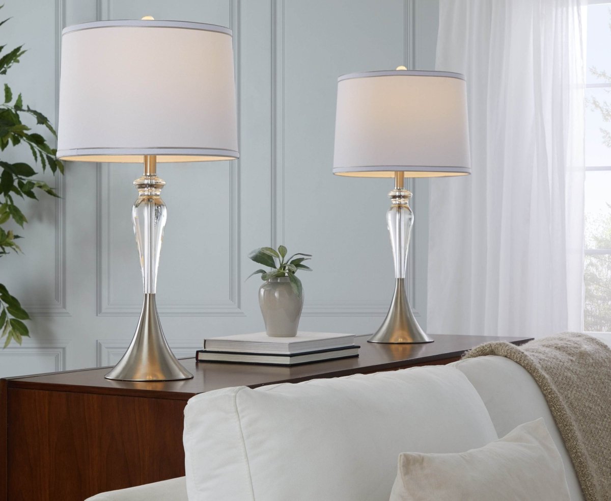 Set Of 2 Contemporary Crystal Table Lamps With Shades - Sleep Galleria