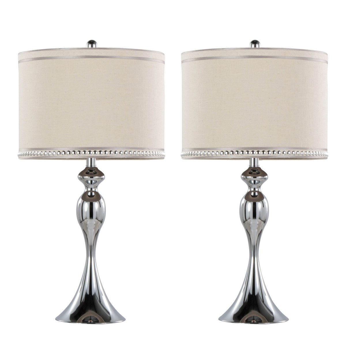 Set Of 2 Contemporary Polished Chrome Linen Table Lamps - Sleep Galleria