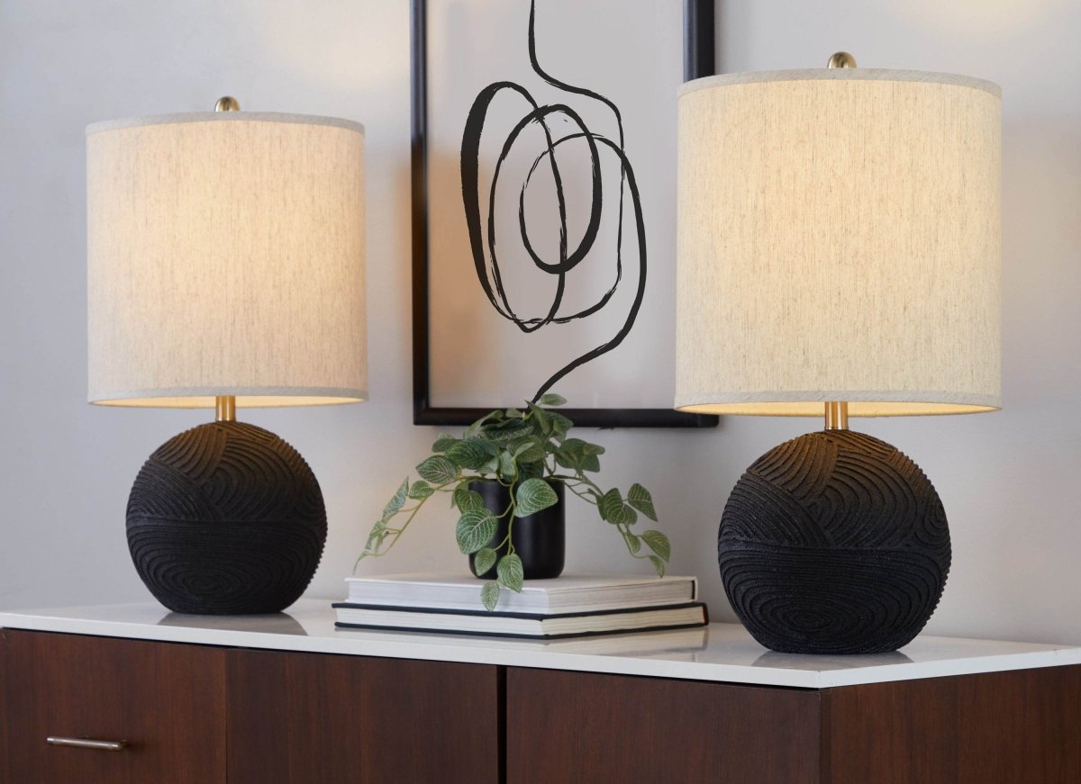 Set Of 2 Contemporary Polyresin Table Lamps With Linen Shades - Sleep Galleria