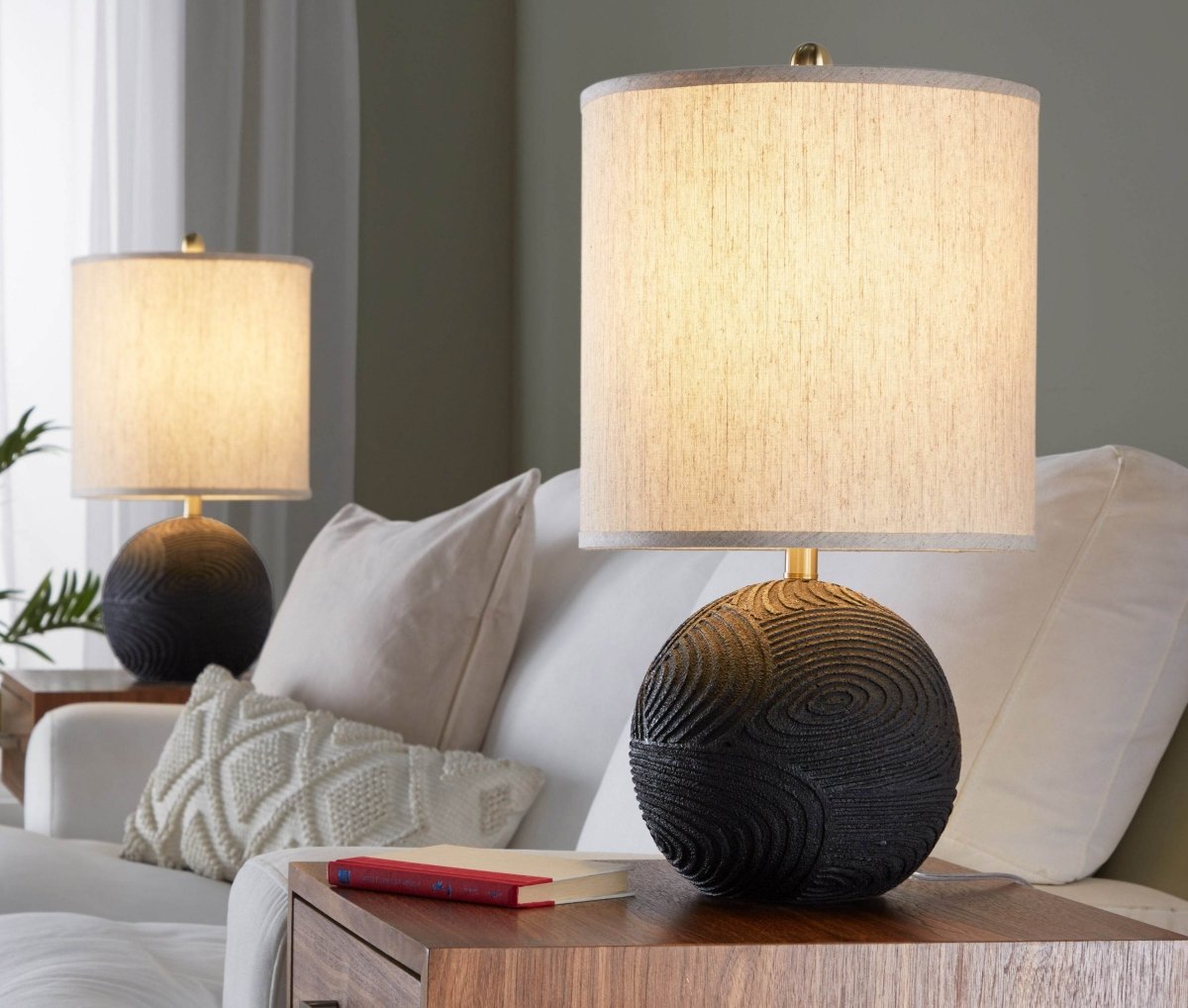 Set Of 2 Contemporary Polyresin Table Lamps With Linen Shades - Sleep Galleria