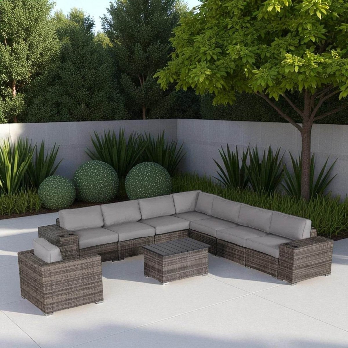 11 - Piece Fully Assembled Weather - Resistant Rattan Sectional Seating Group - Lunara - Omega Lifestyles