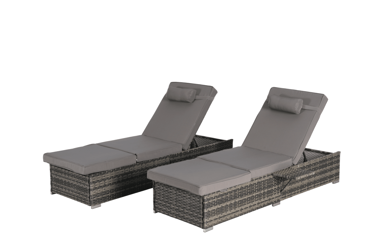 2-Piece Outdoor Adjustable Rattan Chaise Lounge Chair Set - Omega Lifestyles