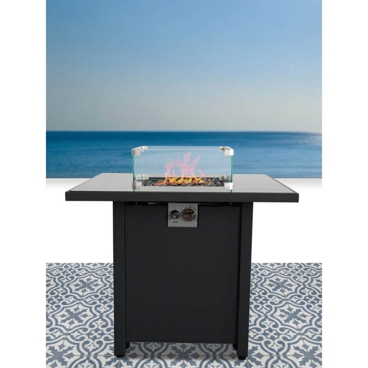 30 - Inch Black Steel Propane Fire Pit Table - Lunara - Omega Lifestyles
