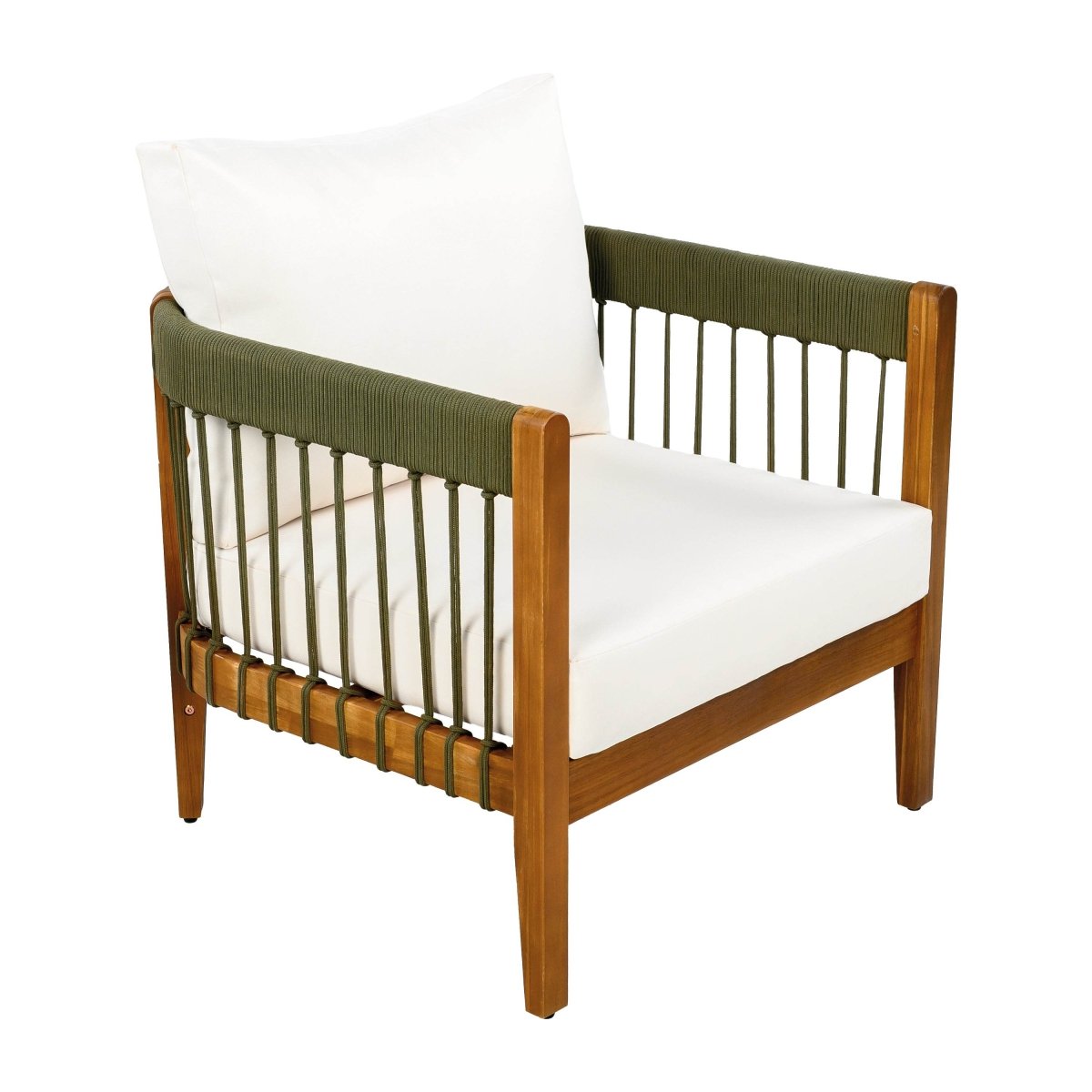 Acacia Wood Outdoor Club Chair With Handwoven Rope - Sleep Galleria