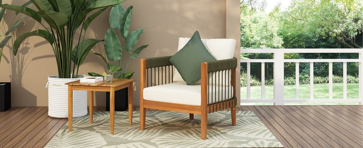 Acacia Wood Outdoor Club Chair With Handwoven Rope - Sleep Galleria