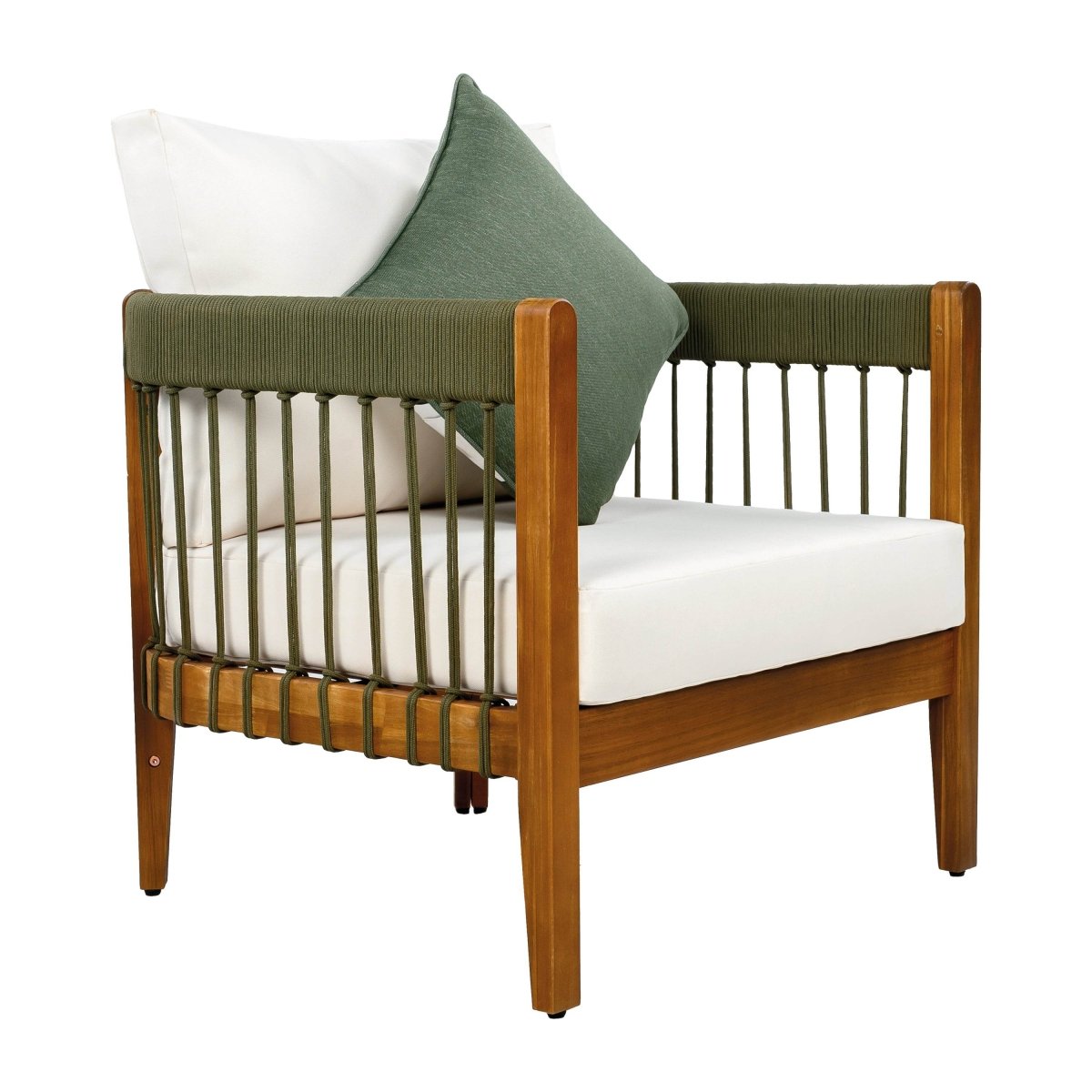 Acacia Wood Outdoor Club Chair With Handwoven Rope - Sleep Galleria