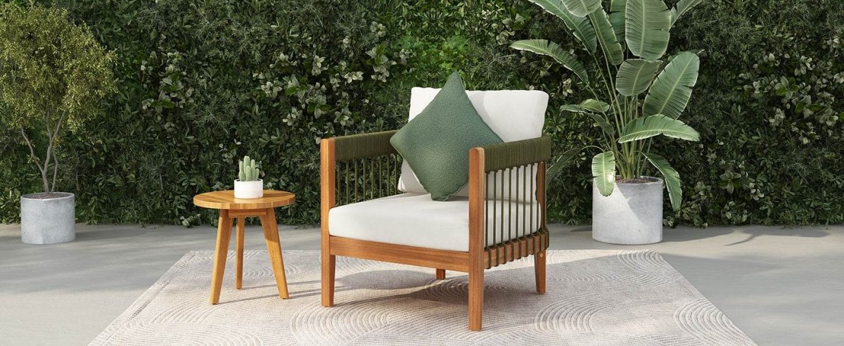 Acacia Wood Outdoor Club Chair With Handwoven Rope - Sleep Galleria