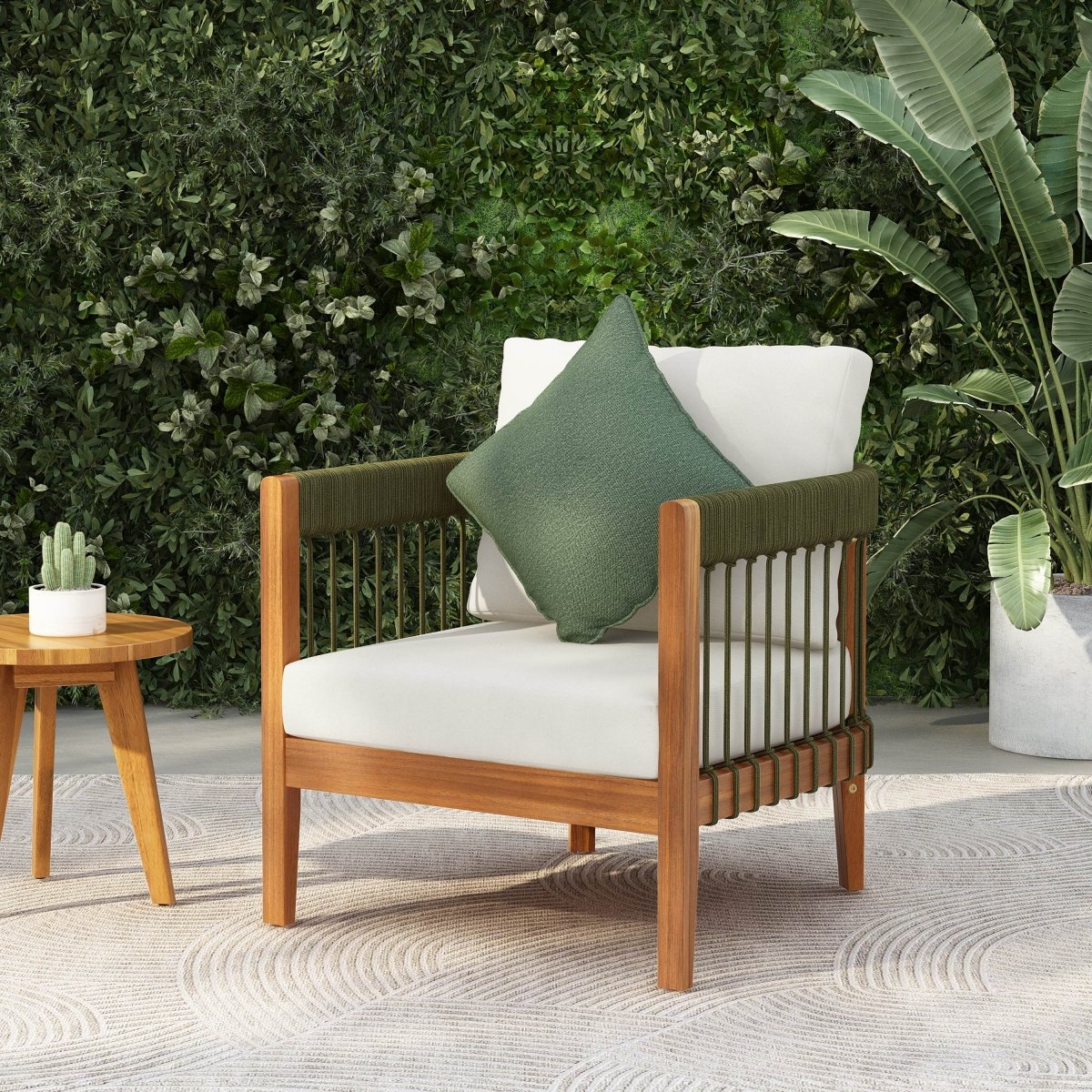 Acacia Wood Outdoor Club Chair With Handwoven Rope - Sleep Galleria