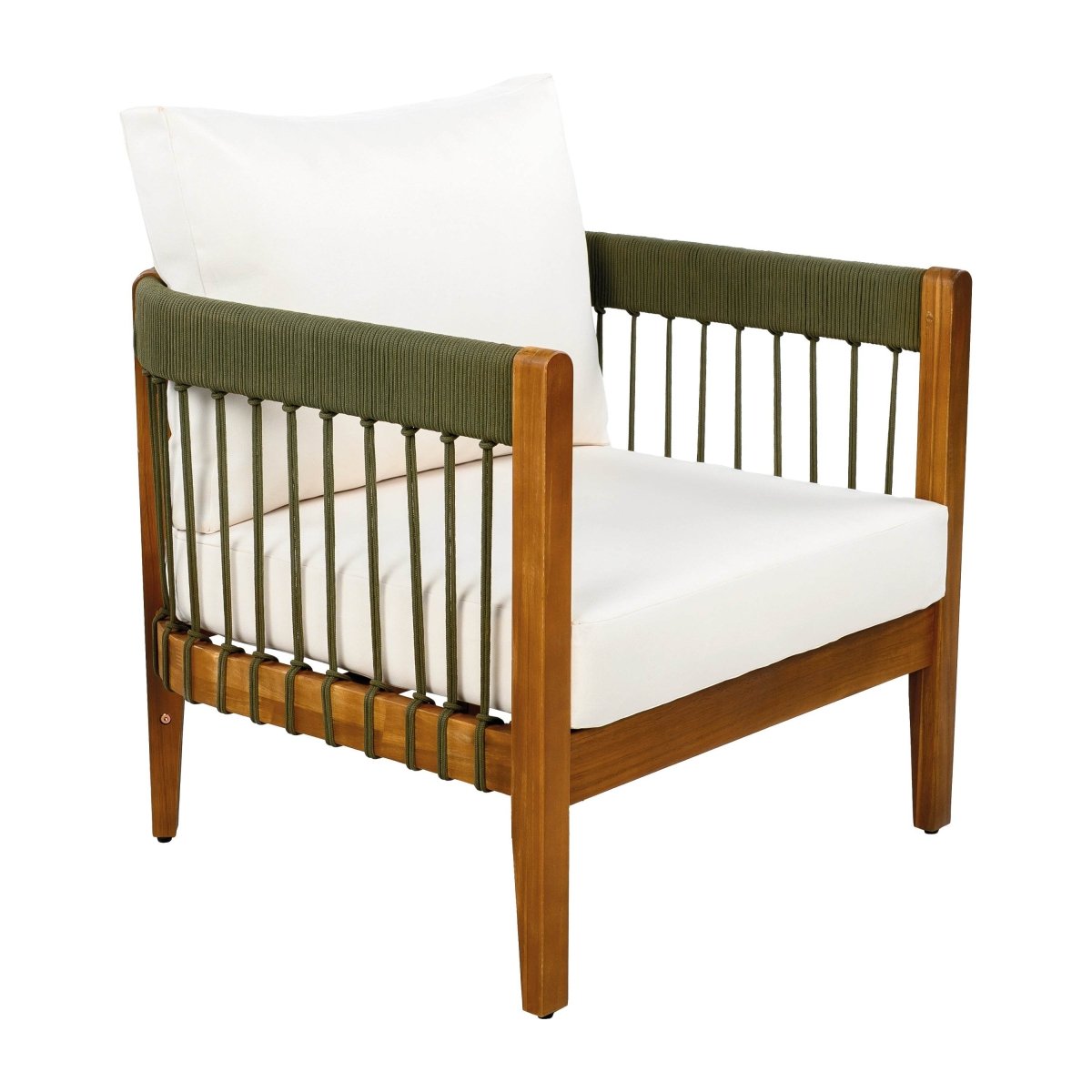 Acacia Wood Outdoor Club Chair With Handwoven Rope - Sleep Galleria
