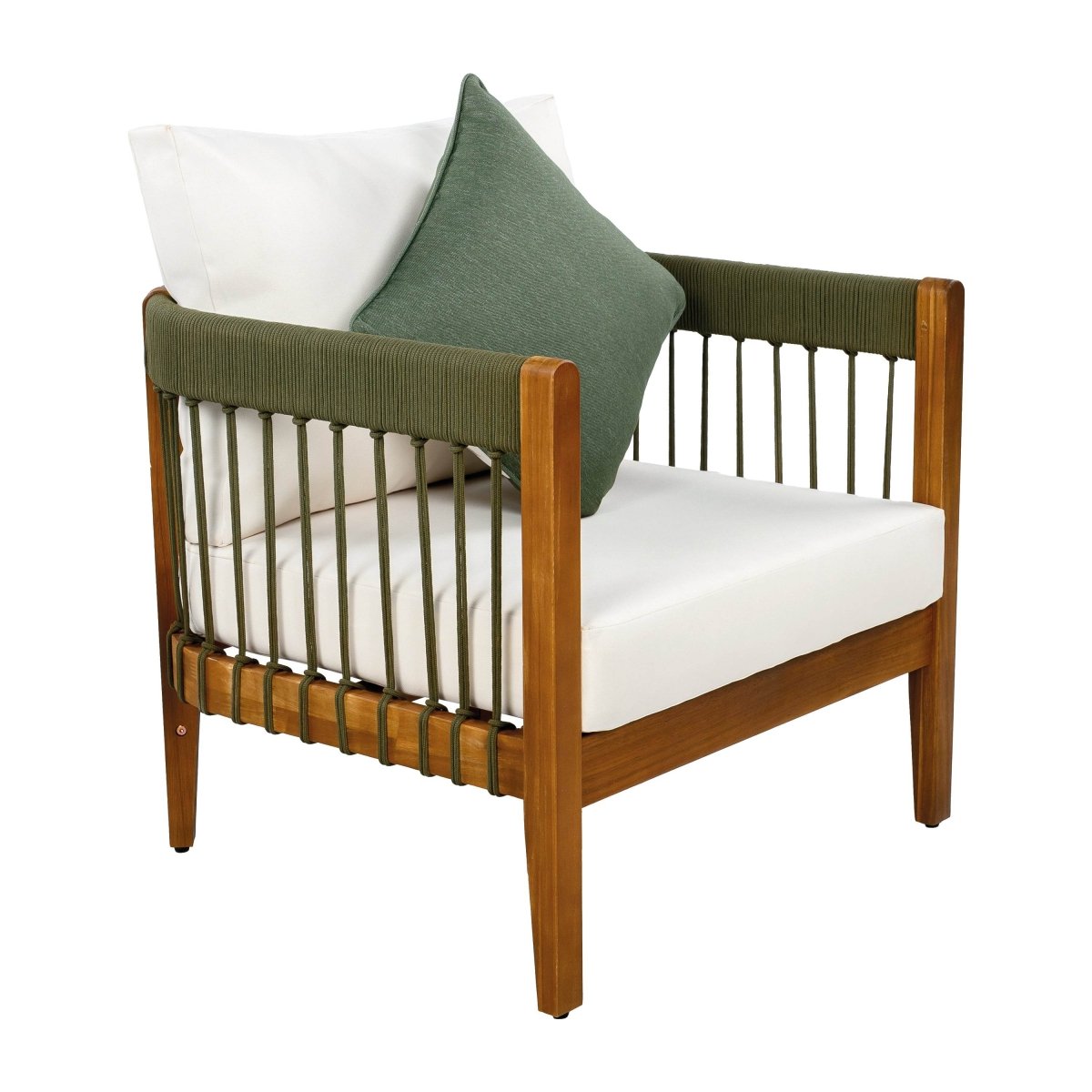 Acacia Wood Outdoor Club Chair With Handwoven Rope - Sleep Galleria