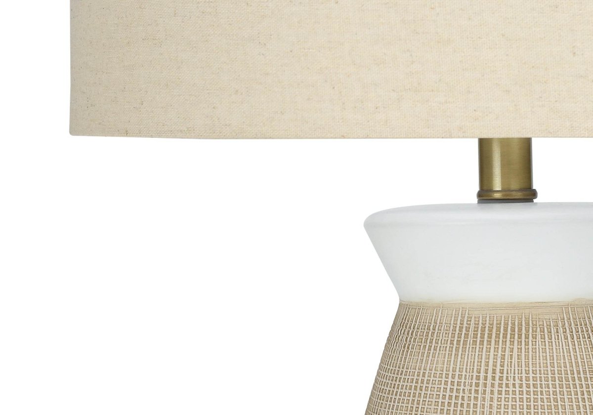 Contemporary Ceramic Table Lamp With Beige Linen Shade - Sleep Galleria