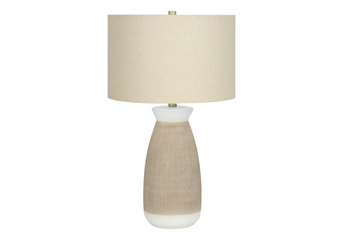 Contemporary Ceramic Table Lamp With Beige Linen Shade - Sleep Galleria