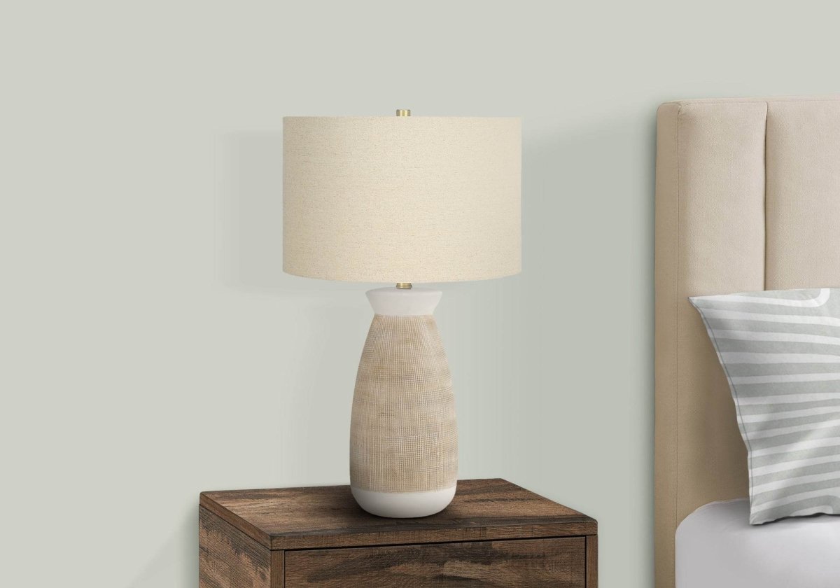 Contemporary Ceramic Table Lamp With Beige Linen Shade - Sleep Galleria