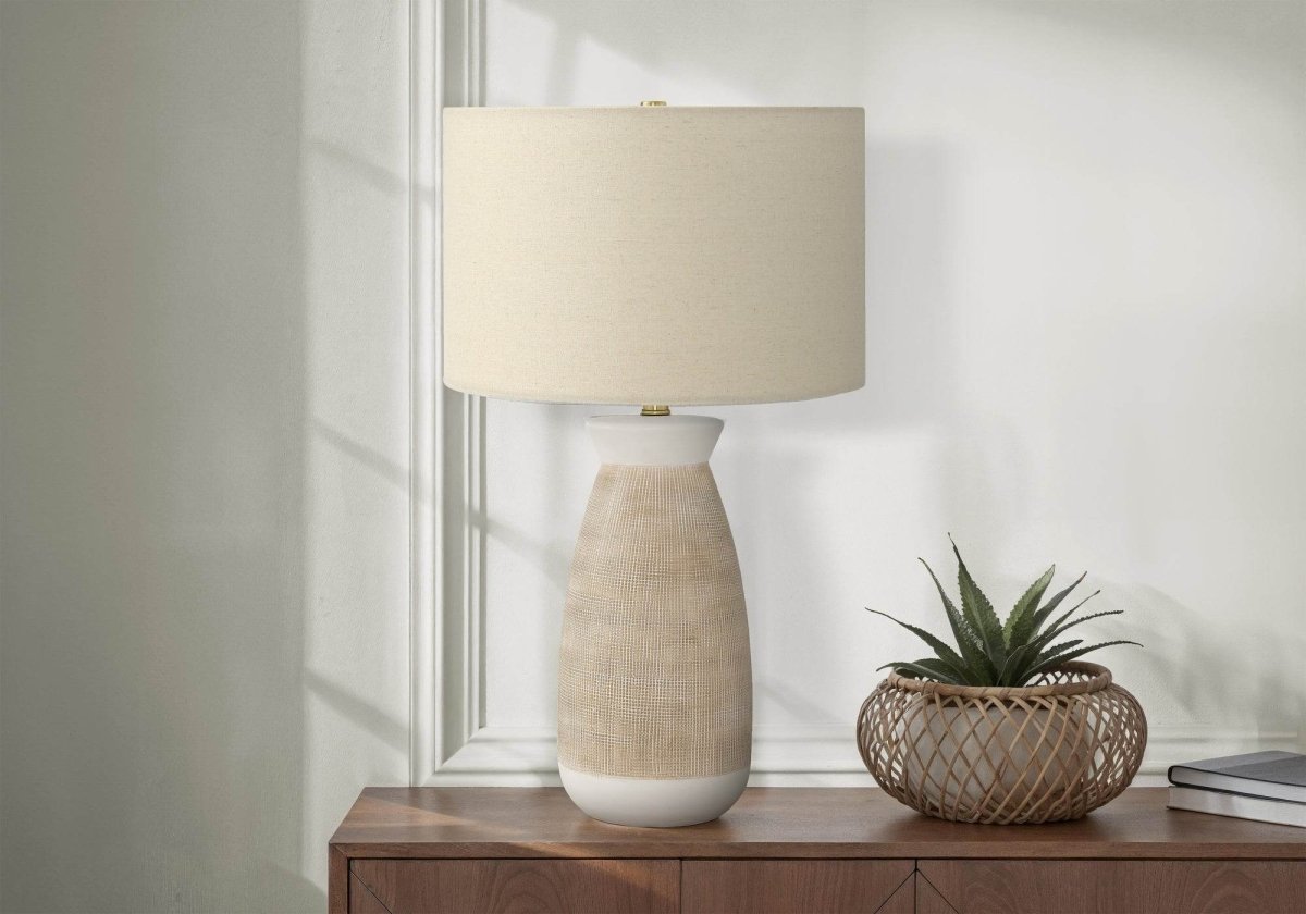 Contemporary Ceramic Table Lamp With Beige Linen Shade - Sleep Galleria