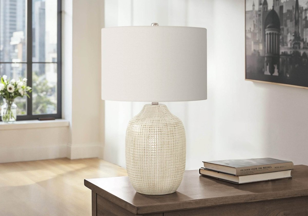 Contemporary Cream Ceramic Ginger Jar Table Lamp - Sleep Galleria