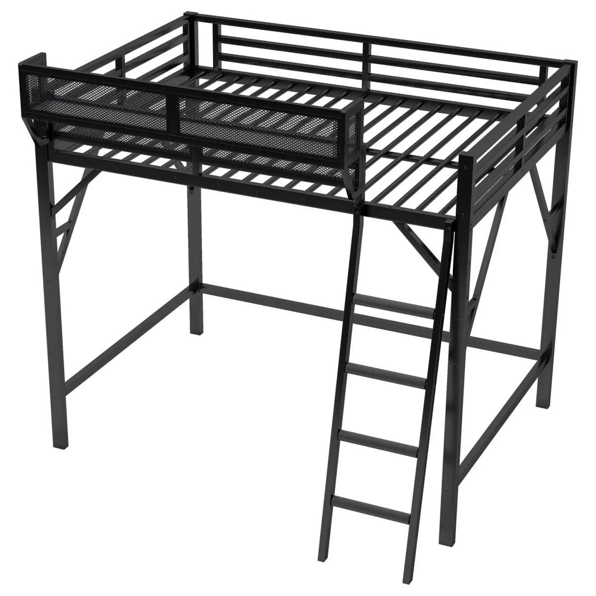 Full Metal Full Size Loft Bed With Ladder And Storage Shelves - Omega Lifestyles