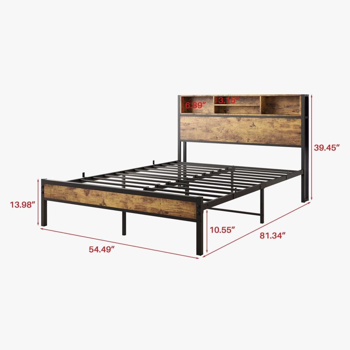 Full Metal Platform Full Bed Frame With Charging Station - Lunara - Omega Lifestyles