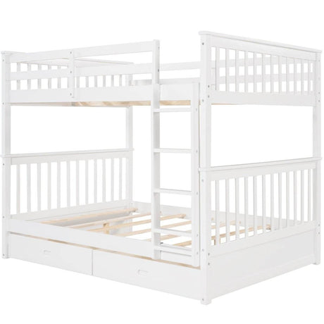 Full-Over-Full Solid Wood White Bunk Bed With Drawers - Sleep Galleria