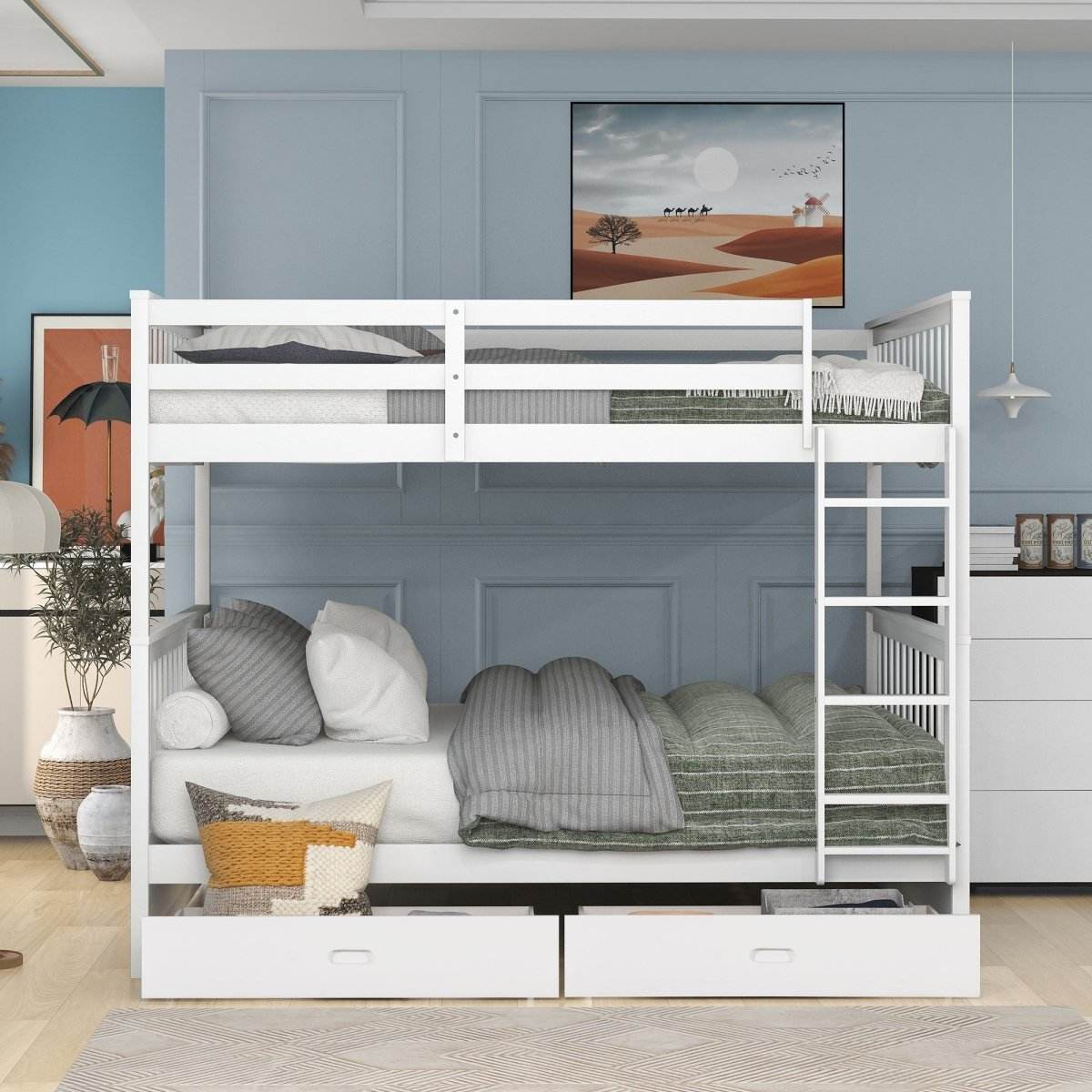 Full-Over-Full Solid Wood White Bunk Bed With Drawers - Sleep Galleria