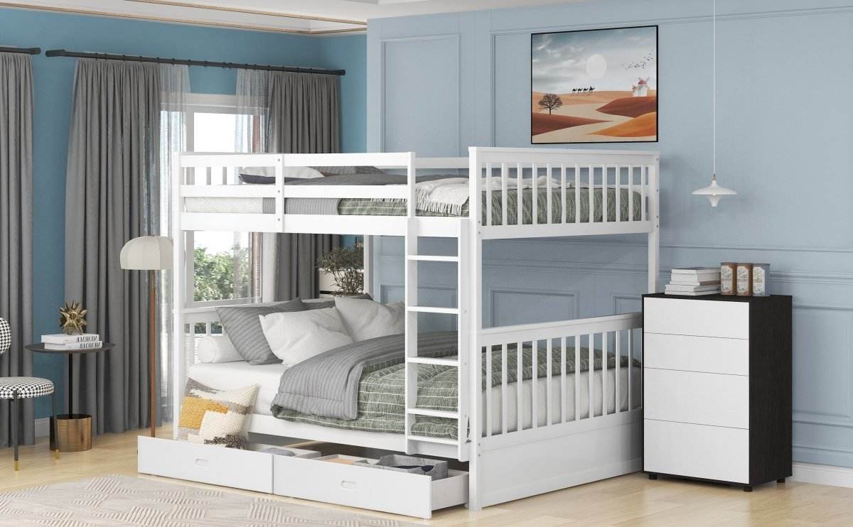 Full-Over-Full Solid Wood White Bunk Bed With Drawers - Sleep Galleria