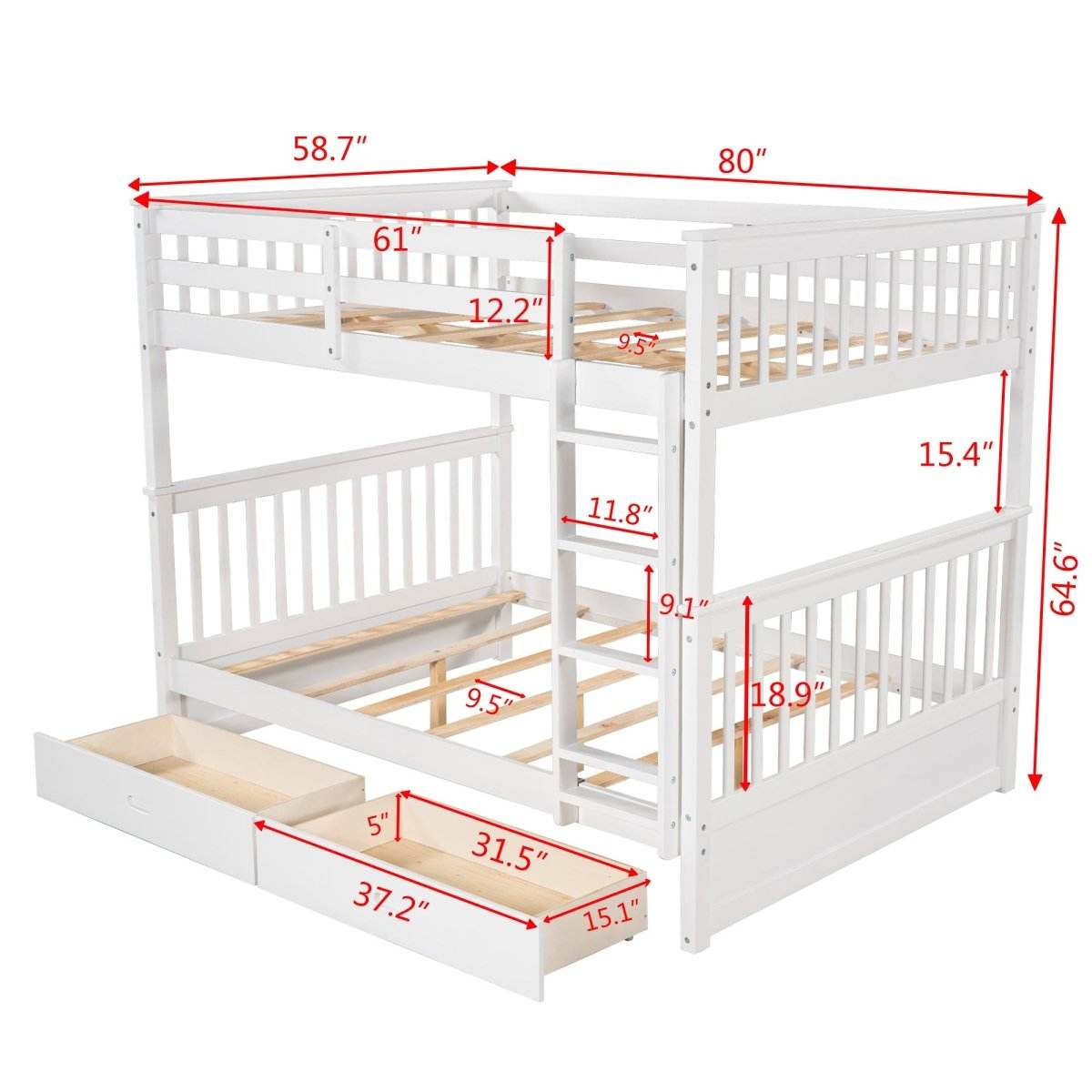 Full-Over-Full Solid Wood White Bunk Bed With Drawers - Sleep Galleria