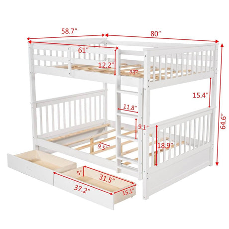 Full-Over-Full Solid Wood White Bunk Bed With Drawers - Sleep Galleria
