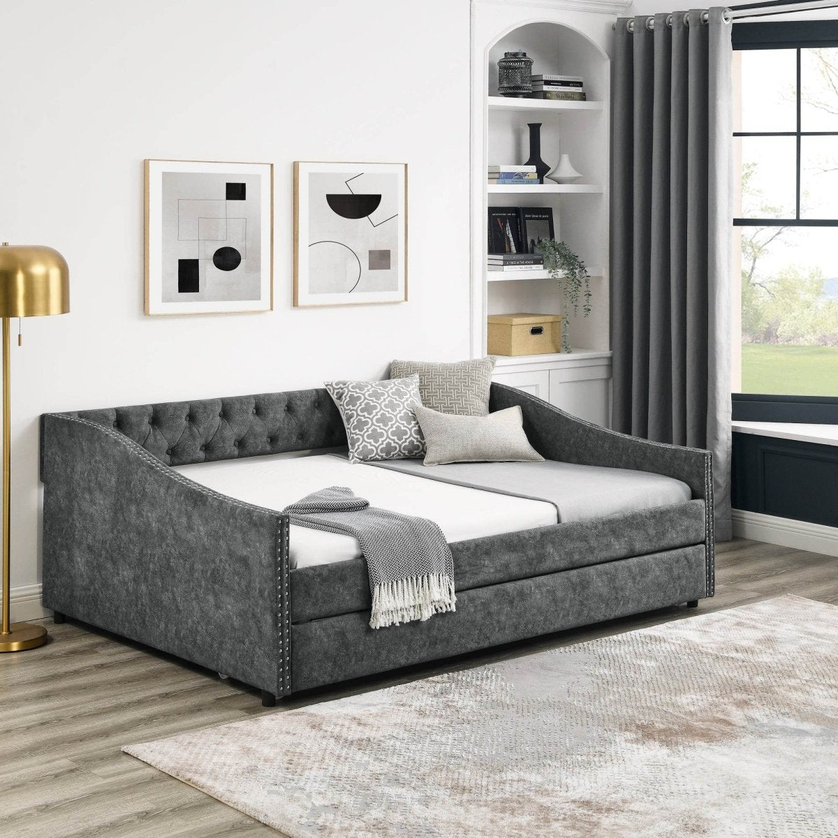 Full Size Upholstered Tufted Daybed With Trundle - Sleep Galleria