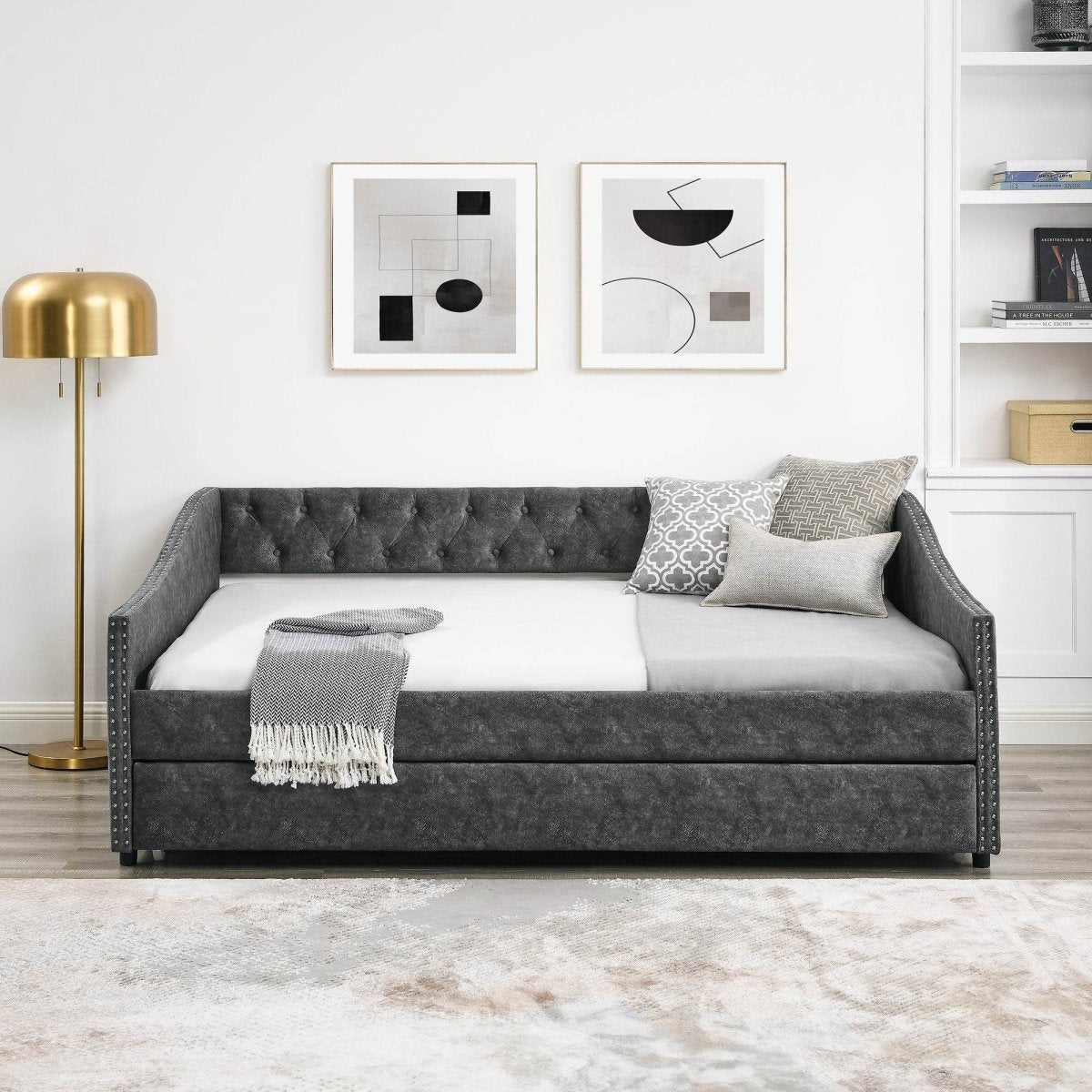 Full Size Upholstered Tufted Daybed With Trundle - Sleep Galleria