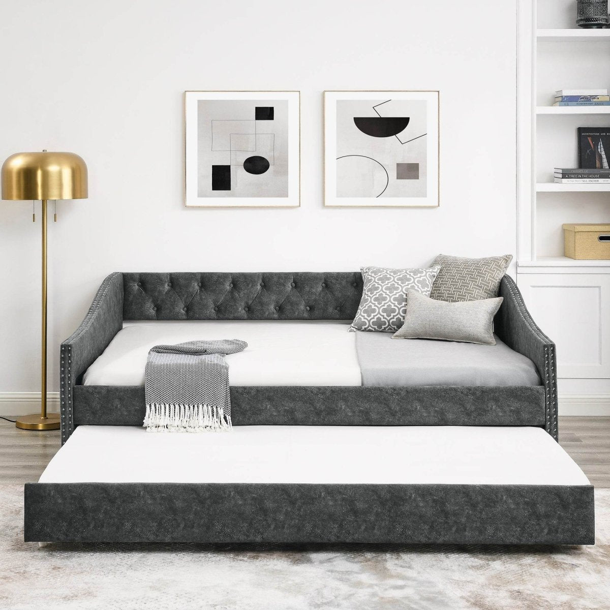 Full Size Upholstered Tufted Daybed With Trundle - Sleep Galleria