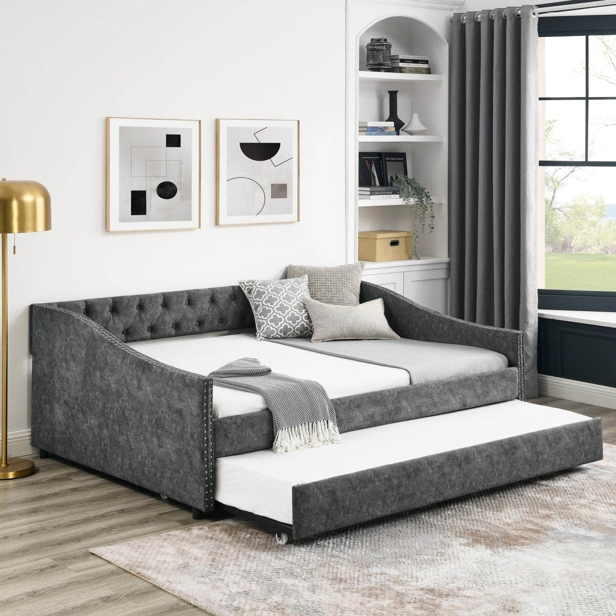 Full Size Upholstered Tufted Daybed With Trundle - Sleep Galleria