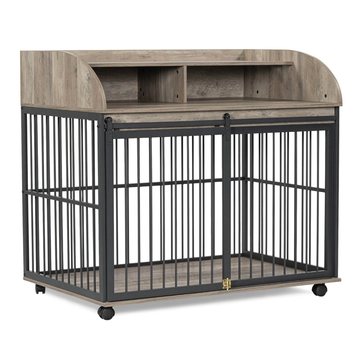 Furniture-Style Gray Engineered Wood Dog Crate With Wheels - Sleep Galleria