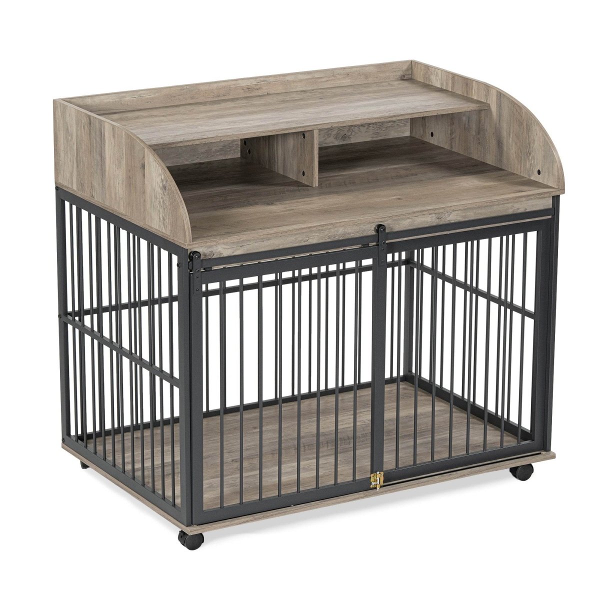 Furniture-Style Gray Engineered Wood Dog Crate With Wheels - Sleep Galleria