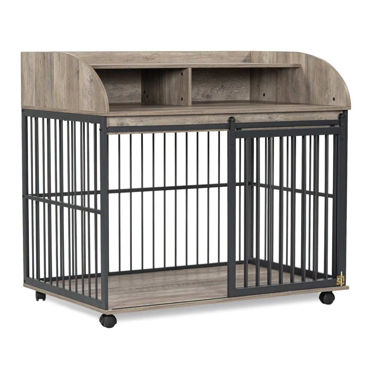 Furniture-Style Gray Engineered Wood Dog Crate With Wheels - Sleep Galleria