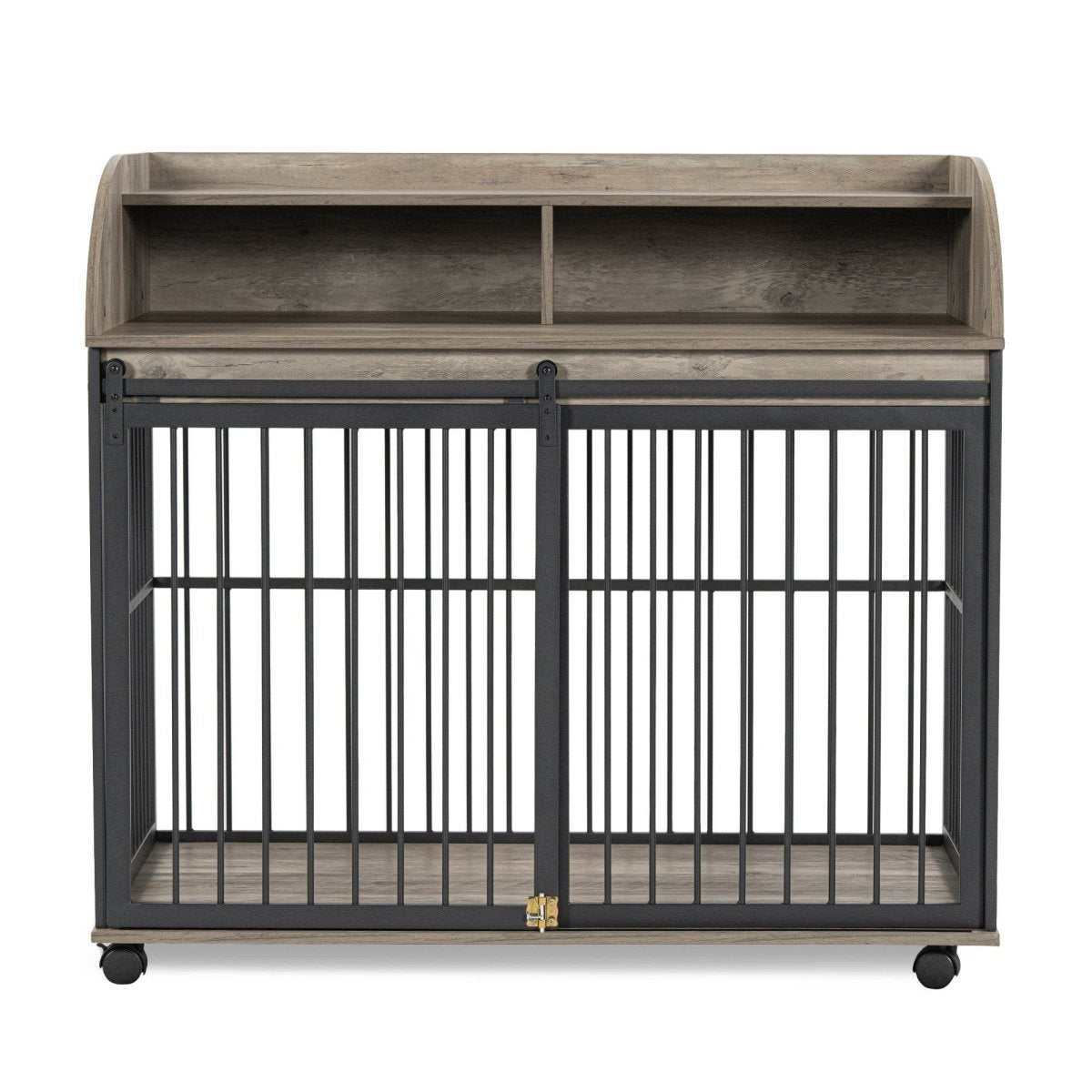 Furniture-Style Gray Engineered Wood Dog Crate With Wheels - Sleep Galleria