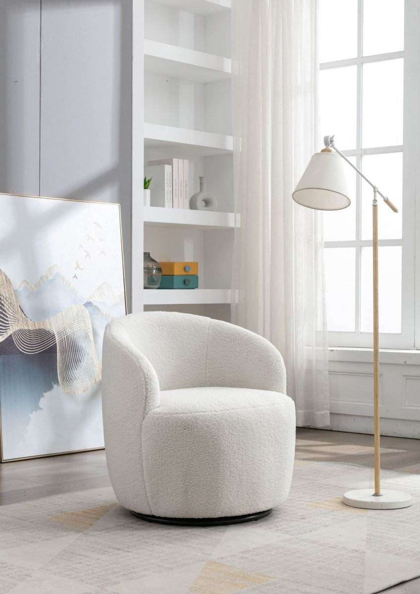 Ivory Teddy Fabric Upholstered Swivel Accent Armchair - Sleep Galleria