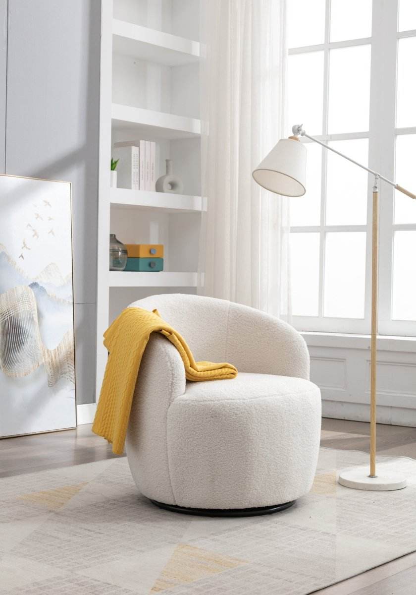 Ivory Teddy Fabric Upholstered Swivel Accent Armchair - Sleep Galleria
