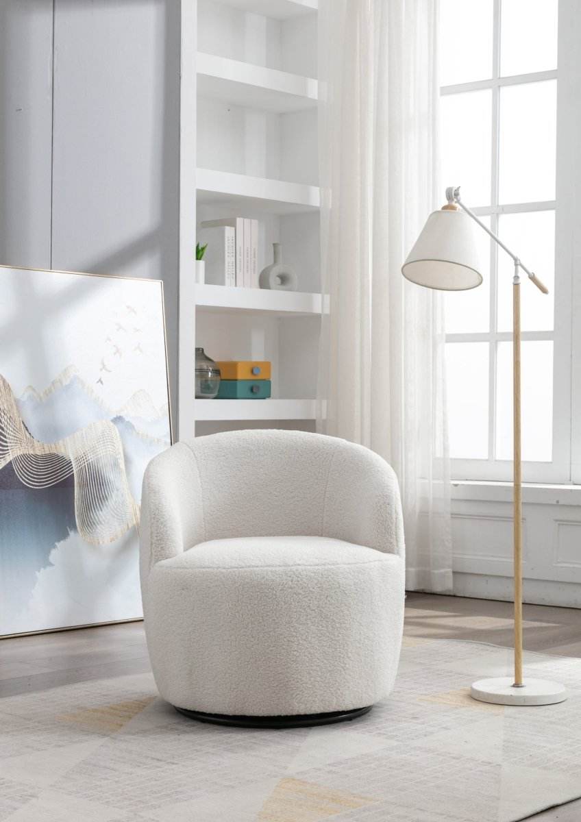 Ivory Teddy Fabric Upholstered Swivel Accent Armchair - Sleep Galleria