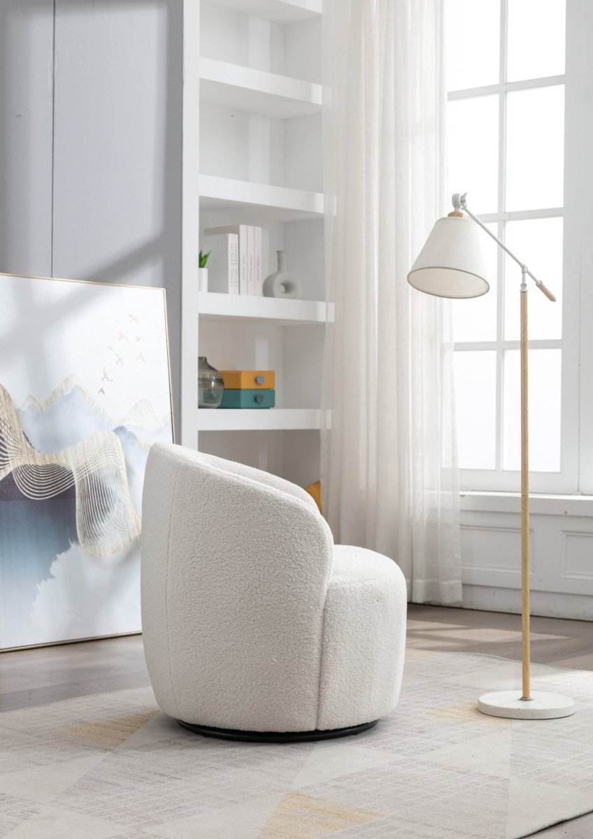Ivory Teddy Fabric Upholstered Swivel Accent Armchair - Sleep Galleria