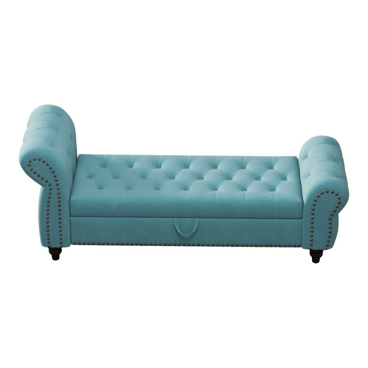 Lake Blue Velvet Upholstered Bed Bench With Storage - Sleep Galleria