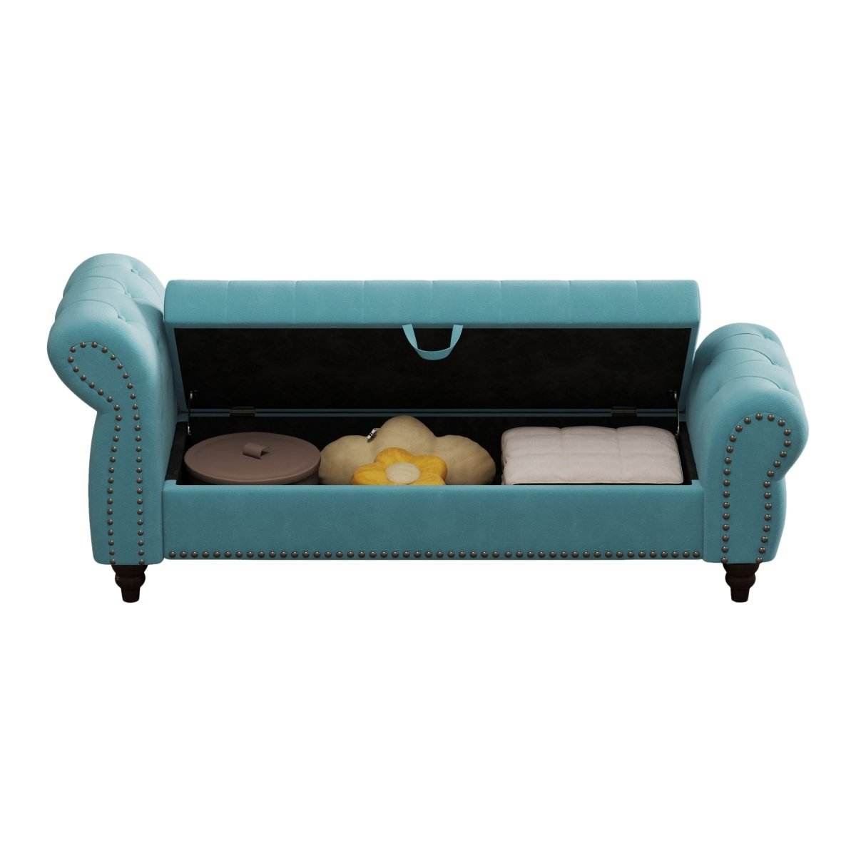 Lake Blue Velvet Upholstered Bed Bench With Storage - Sleep Galleria