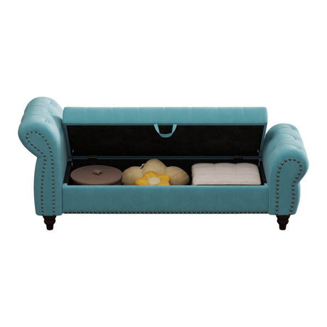 Lake Blue Velvet Upholstered Bed Bench With Storage - Sleep Galleria