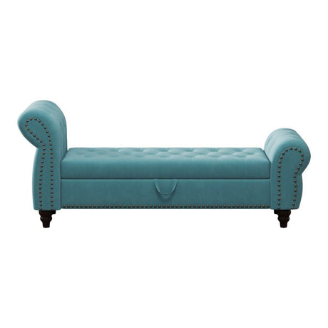 Lake Blue Velvet Upholstered Bed Bench With Storage - Sleep Galleria