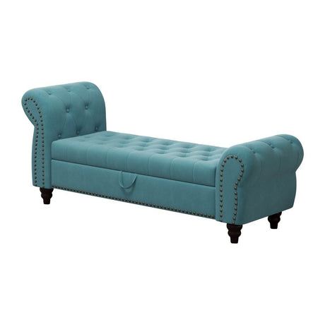 Lake Blue Velvet Upholstered Bed Bench With Storage - Sleep Galleria