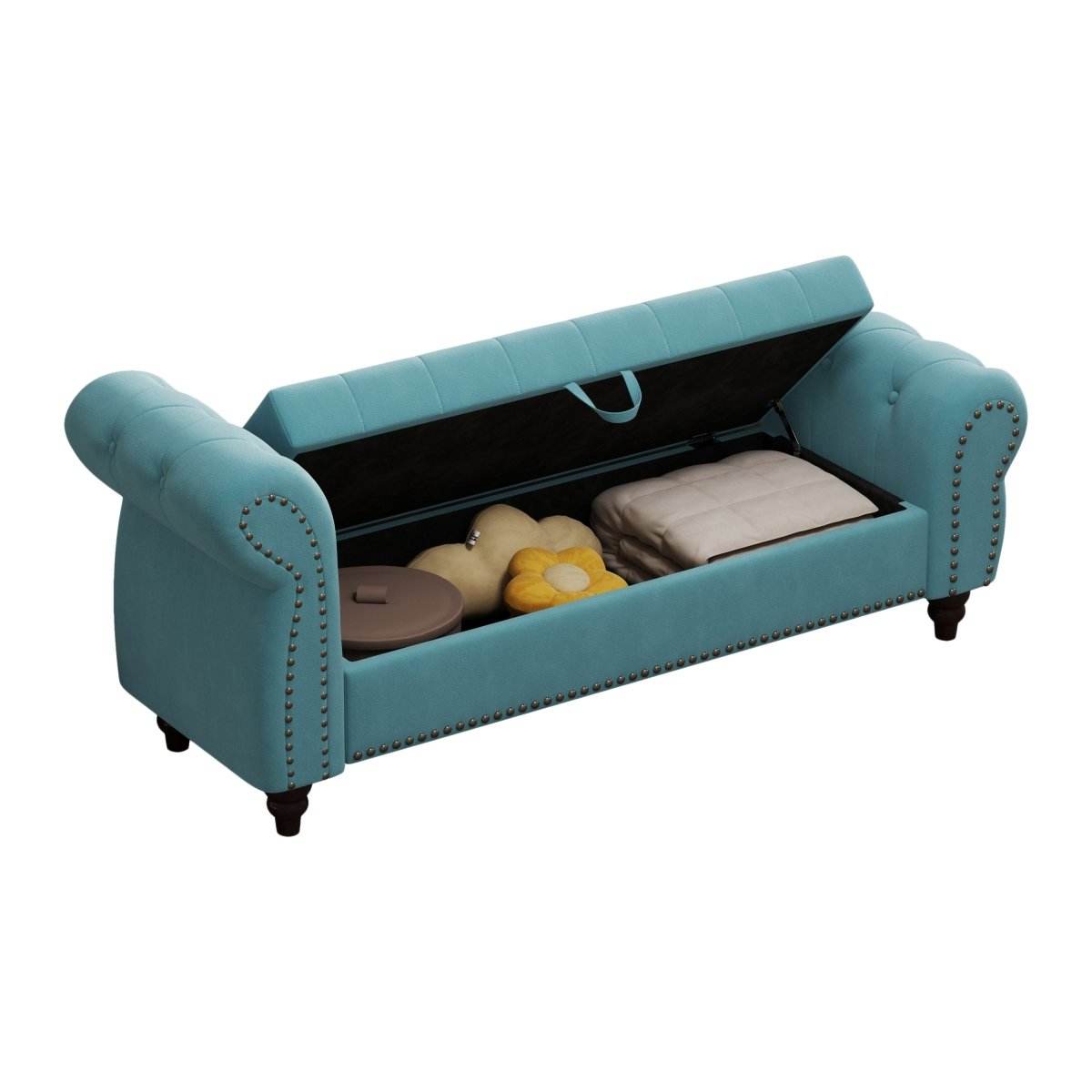 Lake Blue Velvet Upholstered Bed Bench With Storage - Sleep Galleria