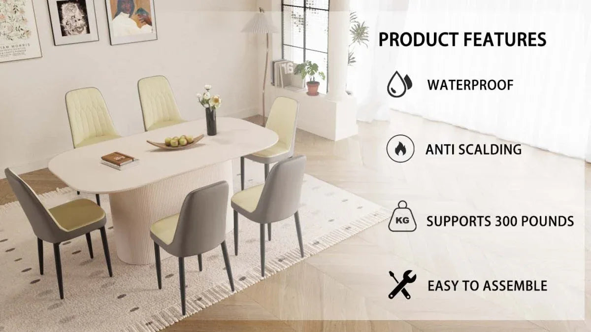 Medieval Modern MDF Dining Table With Six PU Chairs - Omega Lifestyles