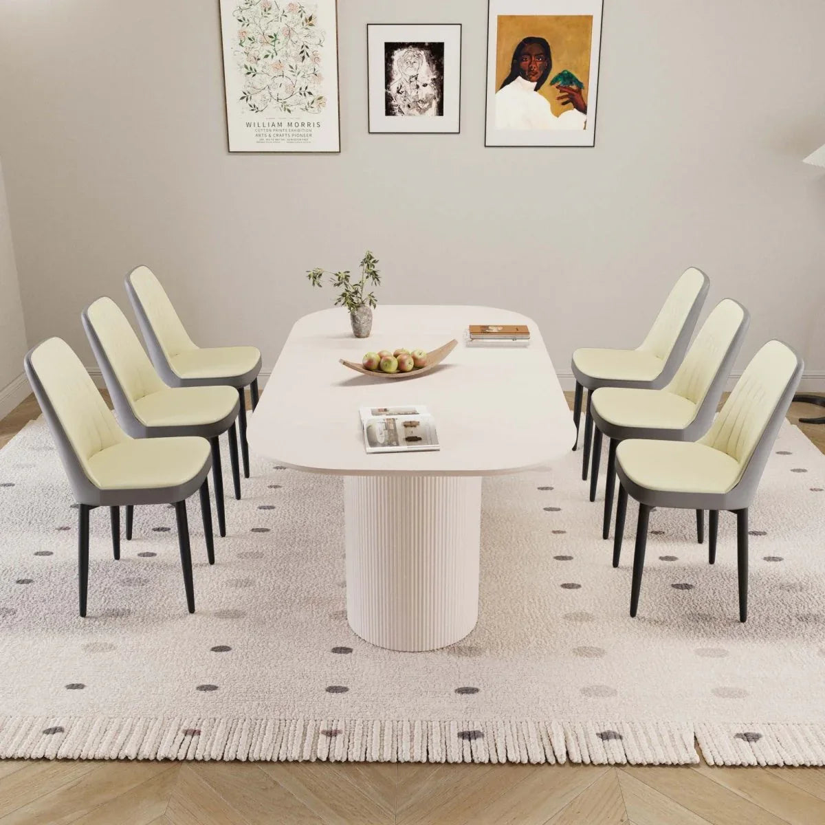 Medieval Modern MDF Dining Table With Six PU Chairs - Omega Lifestyles