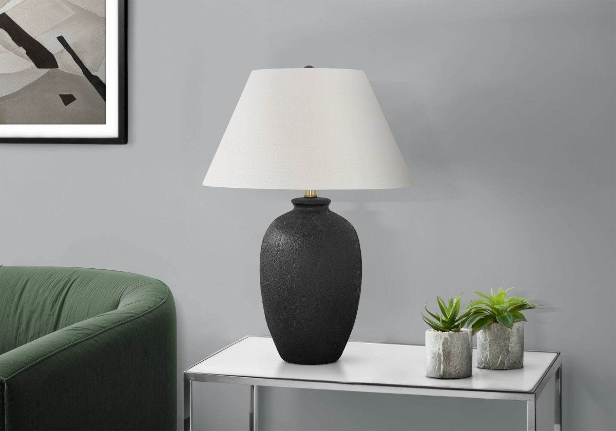 Modern Black Ceramic Table Lamp With Ivory Shade - Sleep Galleria