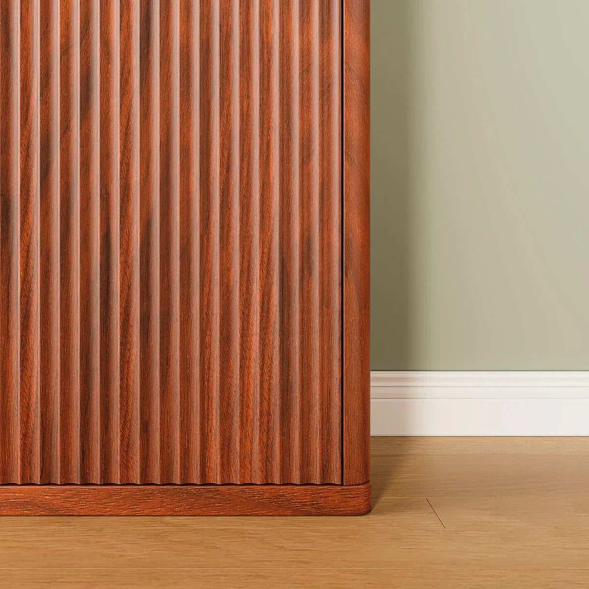 Modern Fluted Walnut Pantry Cabinet With Six Shelves - Omega Lifestyles