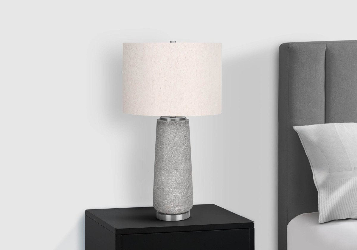 Modern Grey Resin Table Lamp With Ivory Shade - Sleep Galleria
