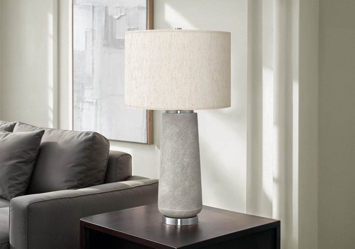 Modern Grey Resin Table Lamp With Ivory Shade - Sleep Galleria